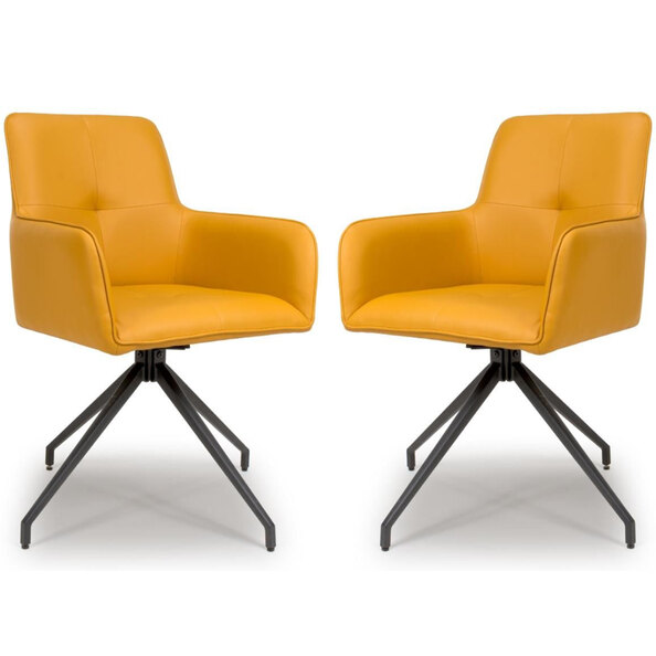 Novato Ochre Faux Leather Dining Chairs In Pair