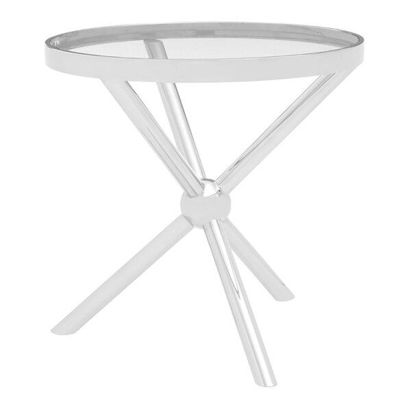 Kurhah Round Clear Glass Top Side Table With Silver Frame