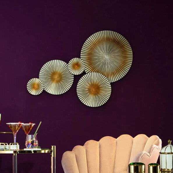 Noxen Wooden Abstract Discs Wall Sculpture in Gold