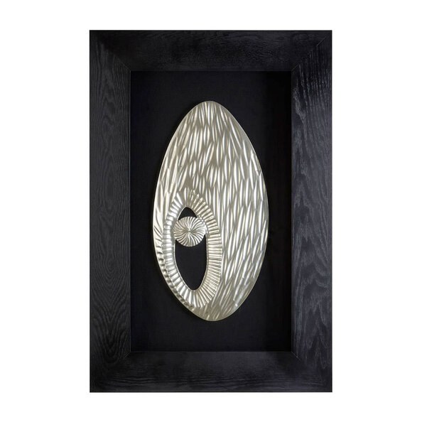 Noxen Wooden Oval Carving Wall Art in Black and Silver
