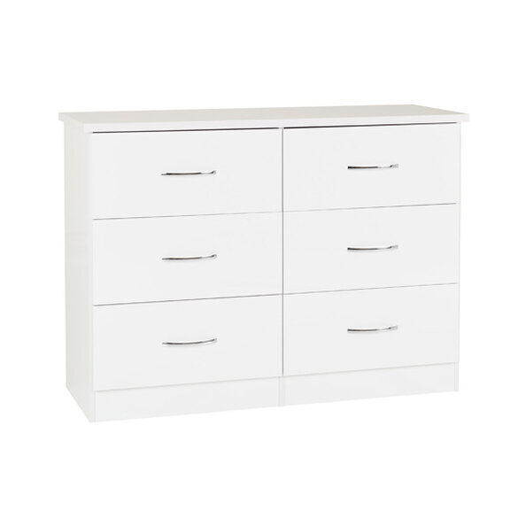 Mack Wooden Chest Of 6 Drawers With White Gloss Front In Oak