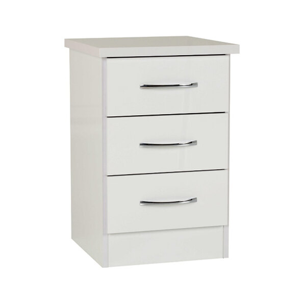Mack Wooden Bedside Cabinet With 3 Drawers White Gloss Front