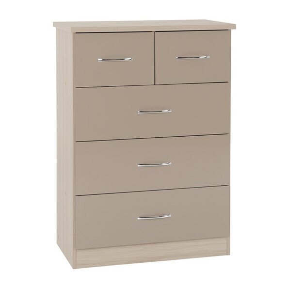 Mack Wooden Chest Of 5 Drawers With Oyster Gloss Front In Oak