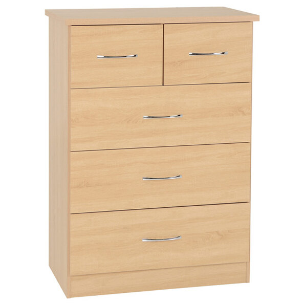Mack Wide Wooden Chest Of 5 Drawers In Sonoma Oak