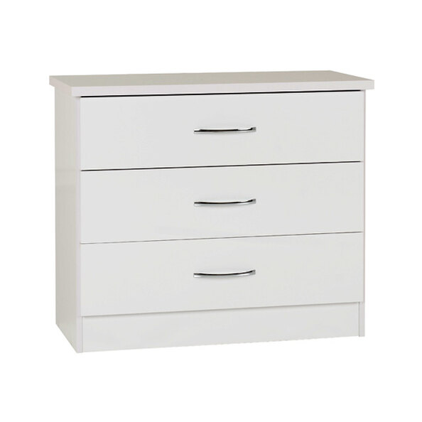 Mack Wooden Chest Of 3 Drawers With White Gloss Front In Oak