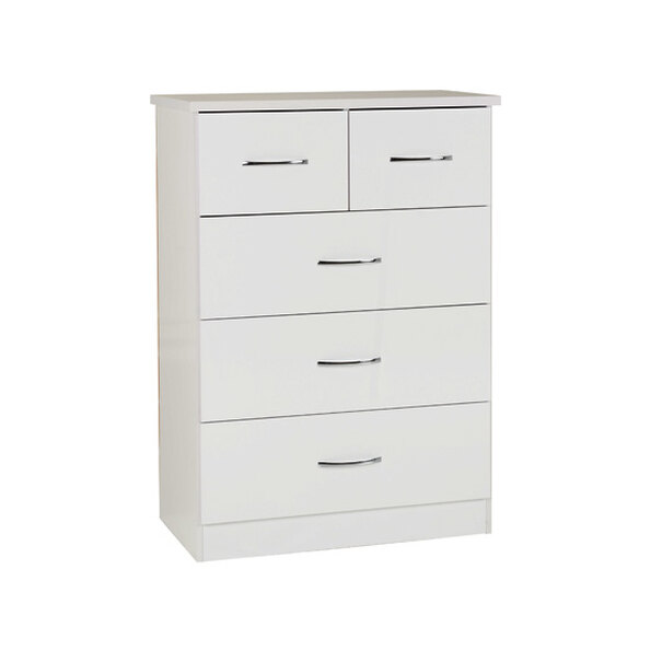 Mack Wooden Chest Of 5 Drawers With White Gloss Front In Oak