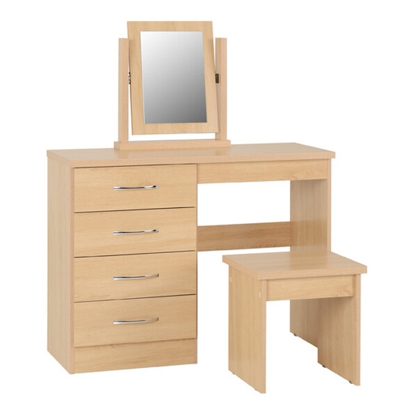 Mack Wooden Dressing Table Set With 4 Drawers In Sonoma Oak