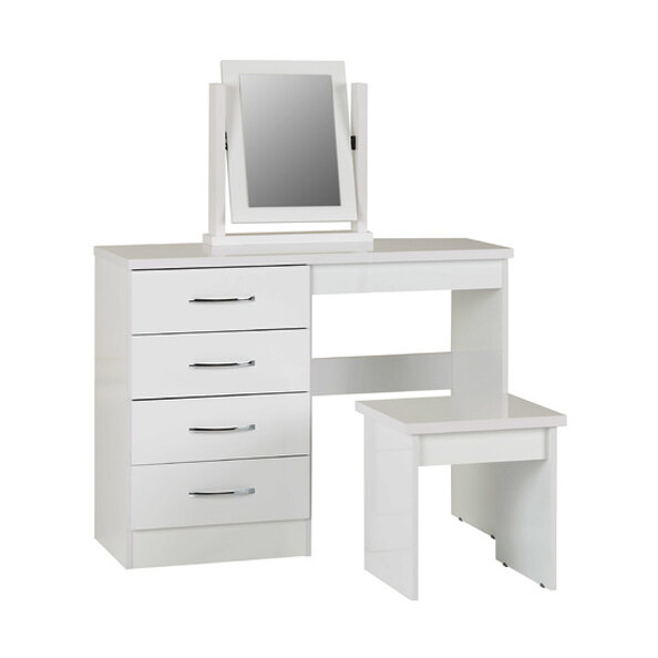Mack Oak Wooden Dressing Table Set With White Gloss Front