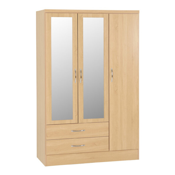 Mack Wooden Wardrobe With 3 Doors 2 Drawers In Sonoma Oak