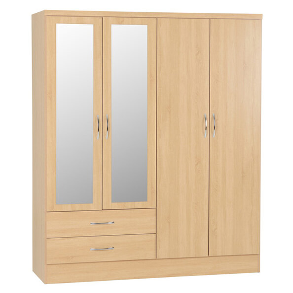 Mack Wooden Wardrobe With 4 Doors 2 Drawers In Sonoma Oak
