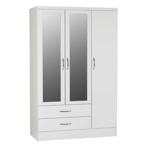 Mack Oak Wooden Wardrobe With 3 Doors 2 Drawers White Gloss Front