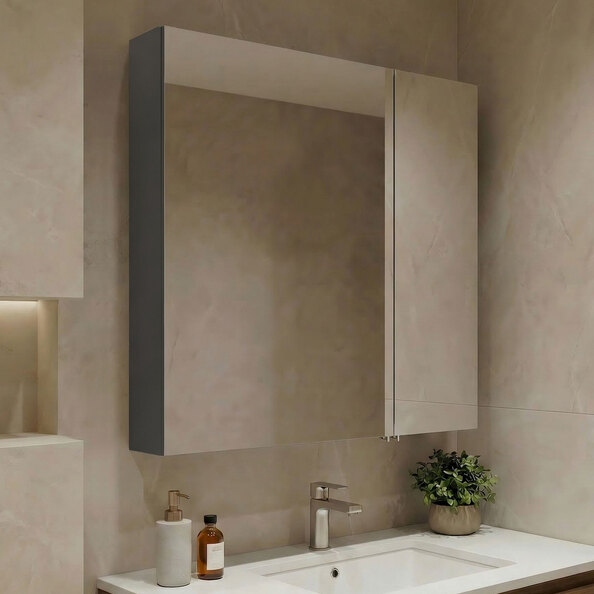 Nuvola 600mm Wooden Bathroom Mirror Cabinet in Anthracite