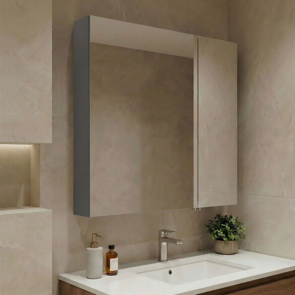 Nuvola 600mm Wooden Bathroom Mirror Cabinet in Grey