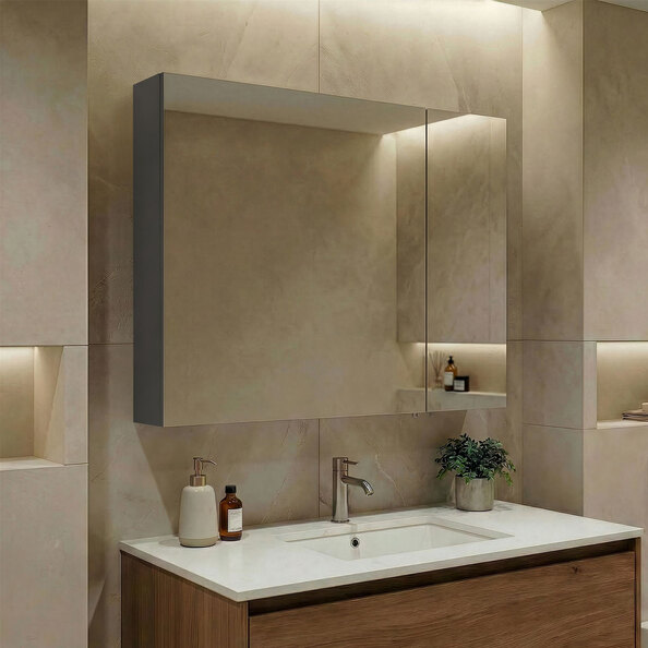 Nuvola 750mm Wooden Bathroom Mirror Cabinet in Anthracite