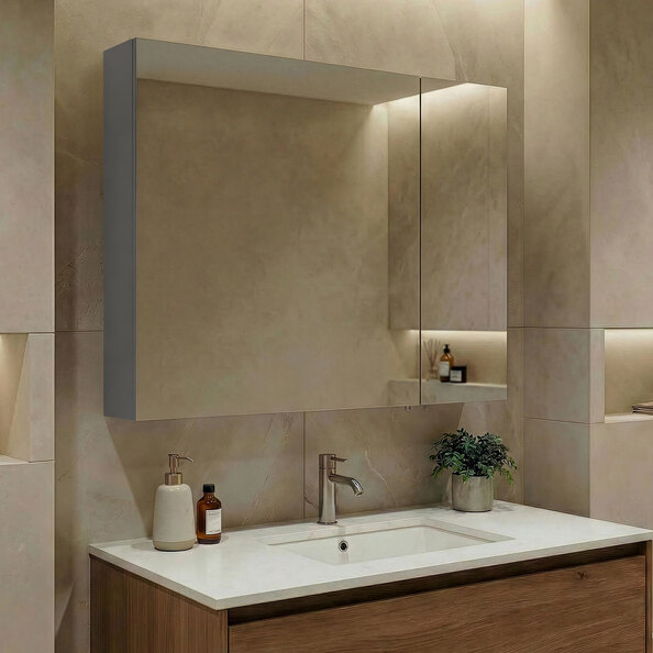 Nuvola 750mm Wooden Bathroom Mirror Cabinet in Grey