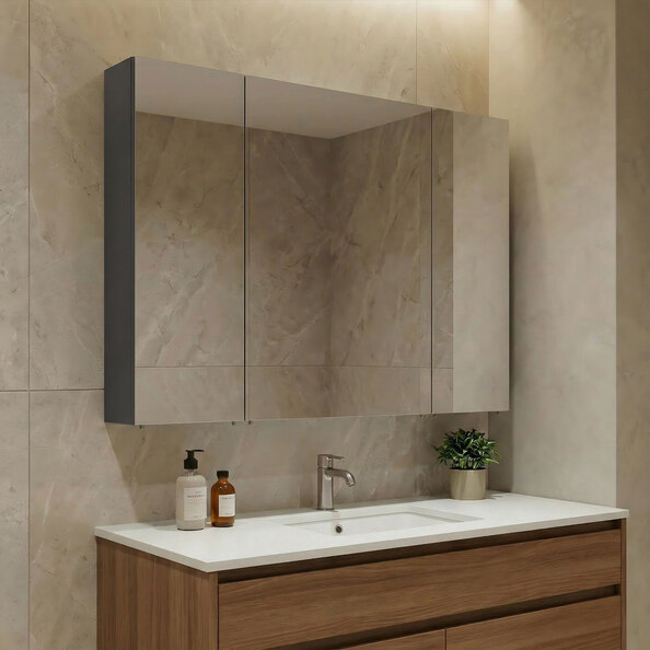 Nuvola 970mm Wooden Bathroom Mirror Cabinet in Anthracite