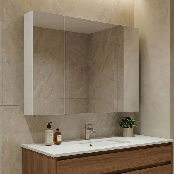 Nuvola 970mm Wooden Bathroom Mirror Cabinet in Cashmere