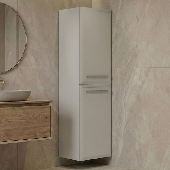 Nuvola Tall Wooden Bathroom Cabinet with 2 Doors in Cashmere