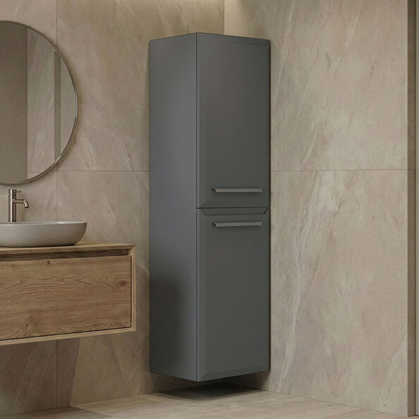 Nuvola Tall Wooden Bathroom Cabinet with 2 Doors in Grey
