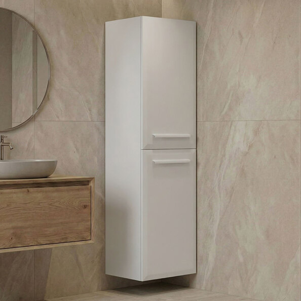 Nuvola Tall Wooden Bathroom Cabinet with 2 Doors in White