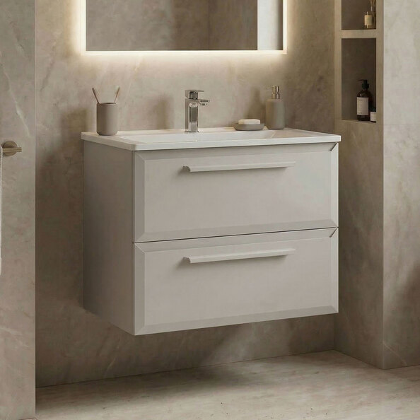 Nuvola Wooden Vanity Unit & Basin with 2 Drawers in Cashmere