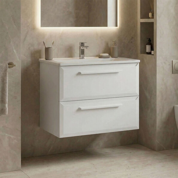 Nuvola Wooden Vanity Unit & Basin with 2 Drawers in White
