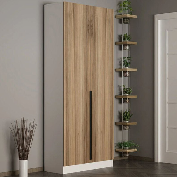 Nylor Wooden Hallway Storage Furniture with 2 Doors Fluted Panels in Walnut