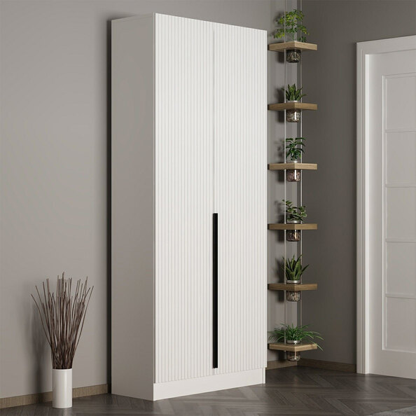 Nylor Wooden Hallway Storage Furniture with 2 Doors Fluted Panels in White