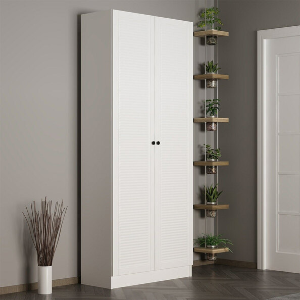 Nylor Wooden Hallway Storage Furniture with 2 Slatted Panel Doors in White