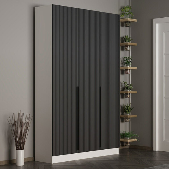 Nylor Wooden Hallway Storage Furniture with 3 Doors Fluted Panels in Anthracite