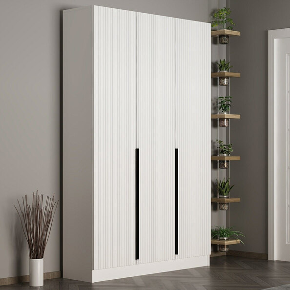 Nylor Wooden Hallway Storage Furniture with 3 Doors Fluted Panels in White