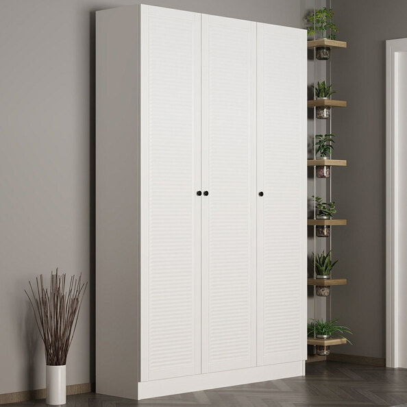 Nylor Wooden Hallway Storage Furniture with 3 Slatted Panel Doors in White