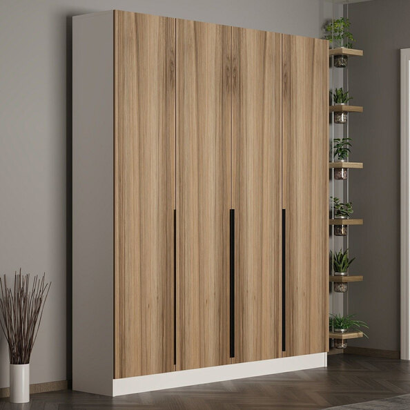 Nylor Wooden Hallway Storage Furniture with 4 Doors Fluted Panels in Walnut