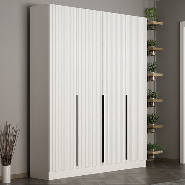 Nylor Wooden Hallway Storage Furniture with 4 Doors Fluted Panels in White
