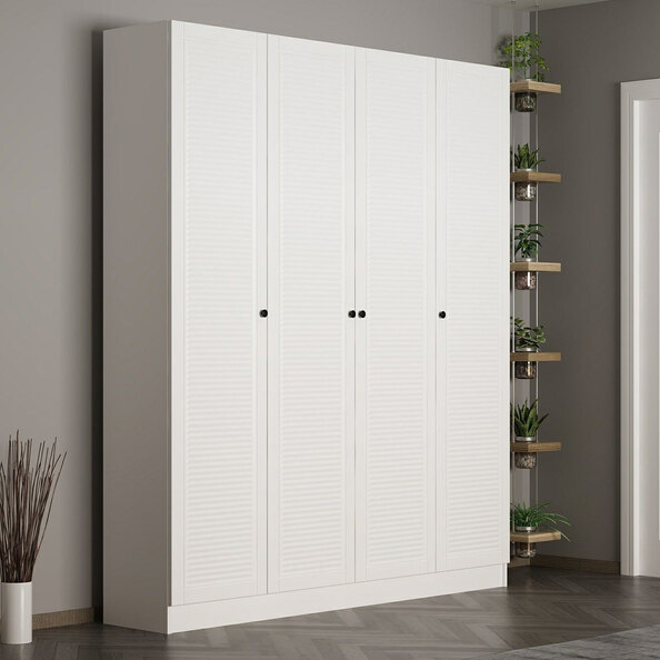 Nylor Wooden Hallway Storage Furniture with 4 Slatted Panel Doors in White