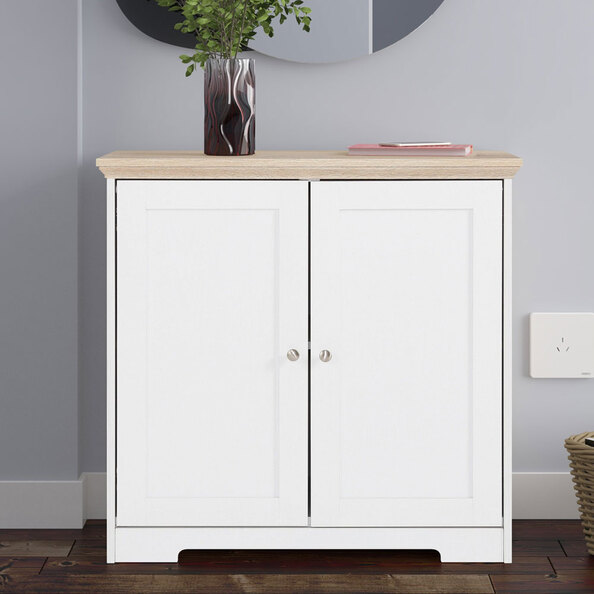Nylor Wooden Storage Cabinet with 2 Doors in White and Oak