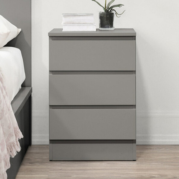 Oakley Wooden Bedside Cabinet With 3 Drawers In Grey