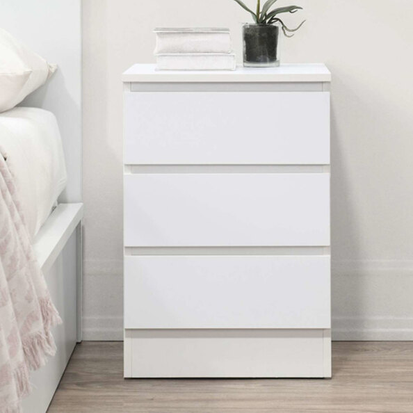 Oakley Wooden Bedside Cabinet With 3 Drawers In White