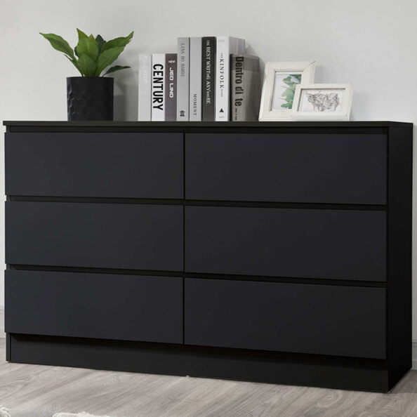 Oakley Wooden Chest Of 6 Drawers In Black