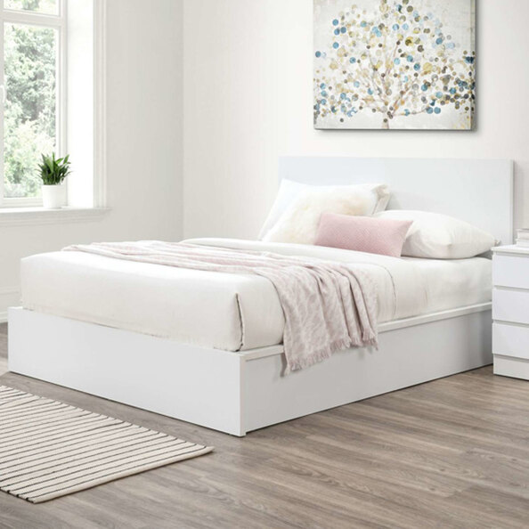 Oakley Wooden Ottoman Storage Double Bed In White