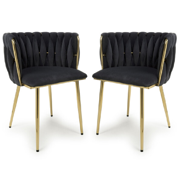 Oaklyn Black Velvet Dining Chairs With Gold Legs In Pair
