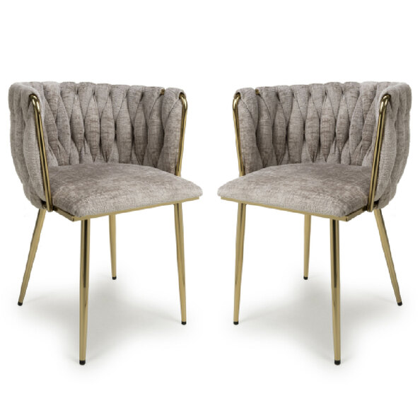 Oaklyn Mink Velvet Dining Chairs With Gold Legs In Pair