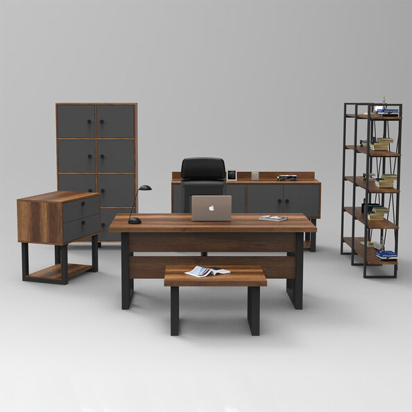 Oakmere Wooden Executive Office Furniture Set in Baroque and Anthracite
