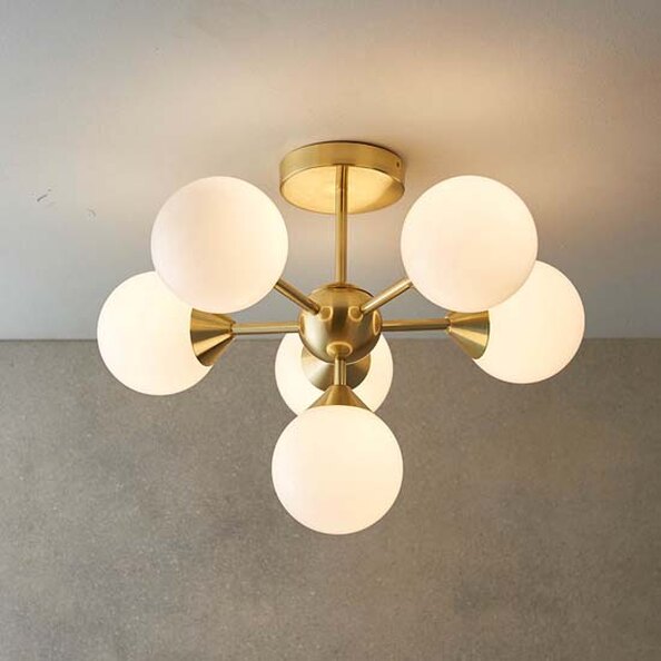 Ocala Glass Shades 6 Lights Semi Flush Ceiling Light In Brass