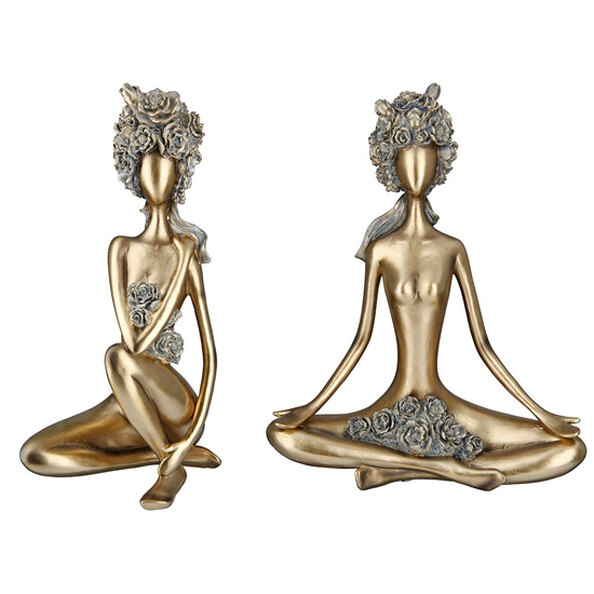 Ocala Polyresin Yoga Figure Rose Sculpture Two In Gold