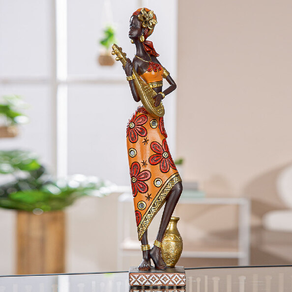 Ocala Synthetic Resin African Lady Playing Veena in Brown and Red