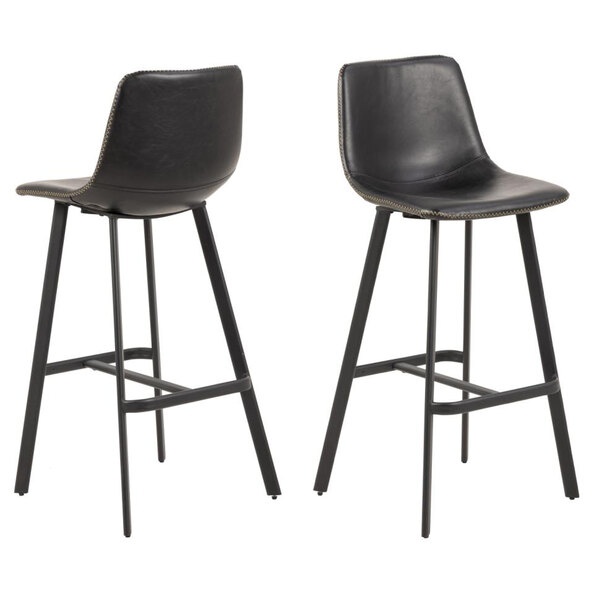 Ocala Vintage Black PU Leather Bar Chairs In Pair