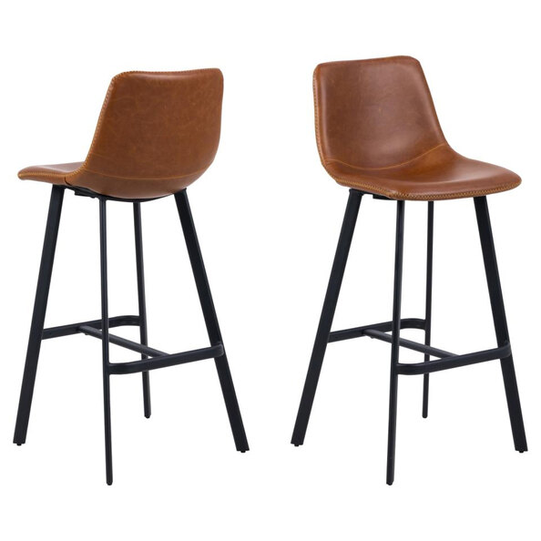 Ocala Vintage Brandy PU Leather Bar Chairs In Pair