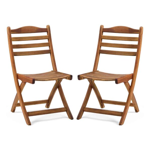 Ocevara Outdoor Wooden Dining Chair Pair without Arms in Golden Brown