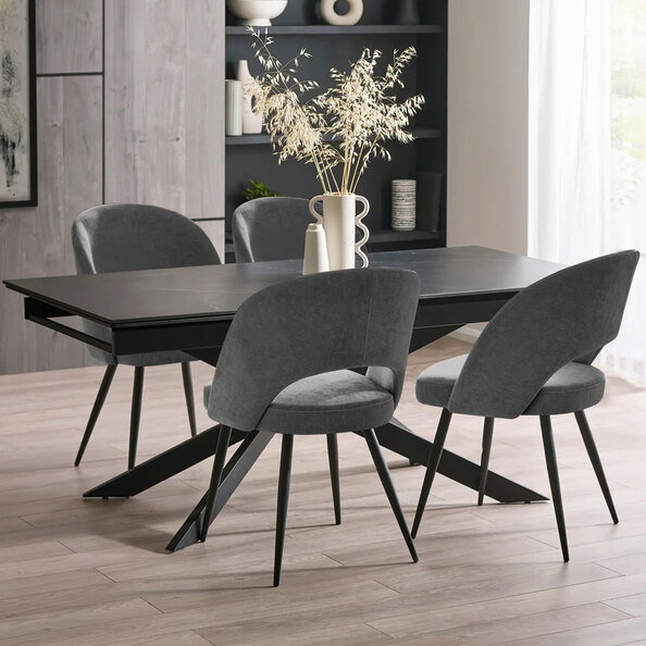 Ocoee Black Ceramic Top Extending Dining Table With 4 Erie Grey Chairs